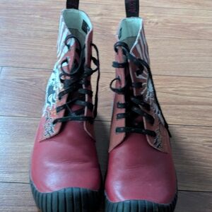 Dr. Martens Red and Black Women's Combat Boots